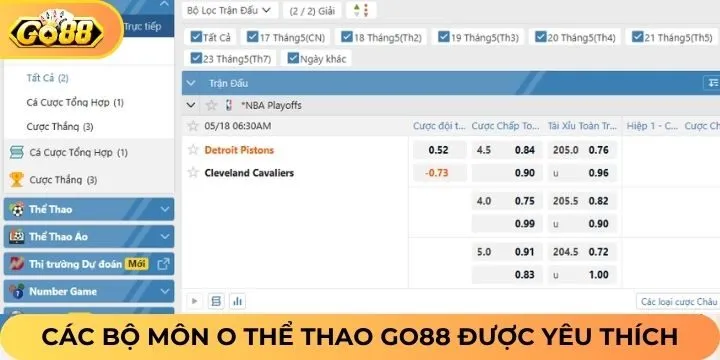 Tham gia O thể thao Go88 được cá cược đa dạng trò chơi