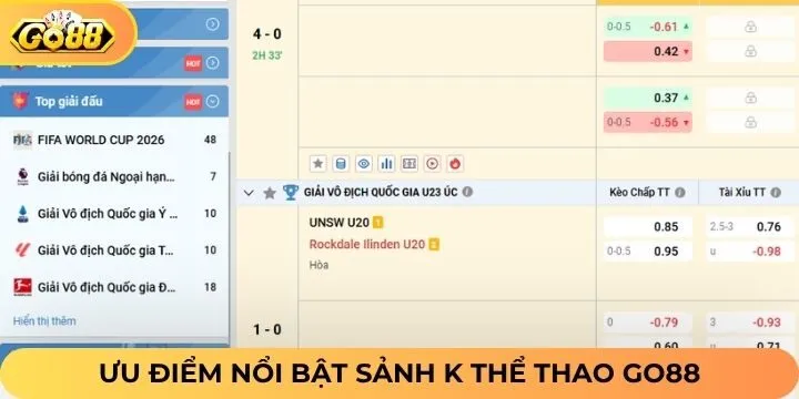 Các ưu điểm đặc biệt của sảnh K thể thao Go88